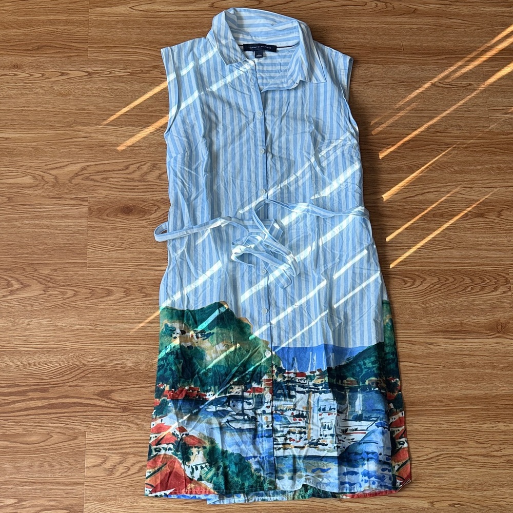 Tommy Hilfiger Blue Striped Scenic Midi Dress